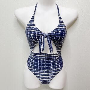 Aerie Blue and White Patterned One Piece Swimsuit